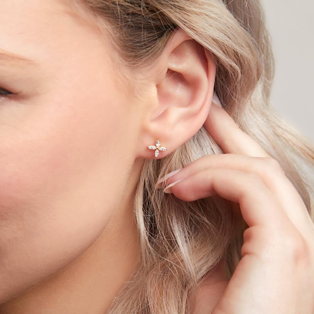 Brilladia Ohrstecker Blüte aus 585er Gold mit Diamanten gold