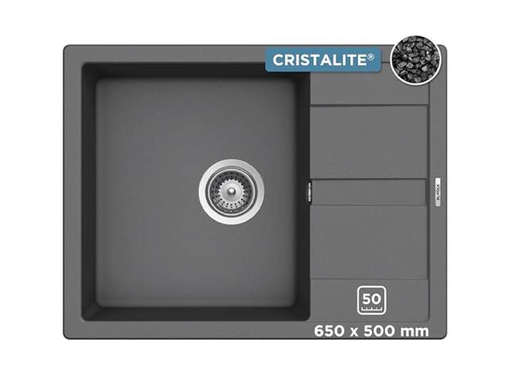 SCHOCK Küchenspüle Manhattan D-100 in Croma I Granitspüle mit verkürzter Abtropffläche I Einbauspüle für 50 cm Unterschrank I robuste kratzfeste Cristalite Spüle I Spüle mit Excenterbedienung​