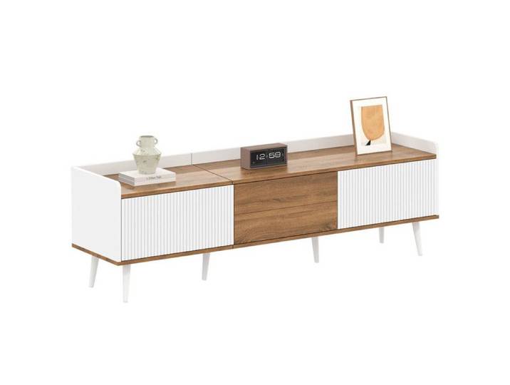 Meuble TV table TV meuble TV meuble bas trois portes. Design compact. Finitions blanc et bois naturel Meuble télé 49 5x160x39 cm