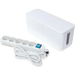 Perel Steckdosenleiste mit Schalter und Kabelbox, 5 Schutzkontakt-Steckdosen, Kabel 1.5 m, 3G1.5, Innenbereich, Weiß