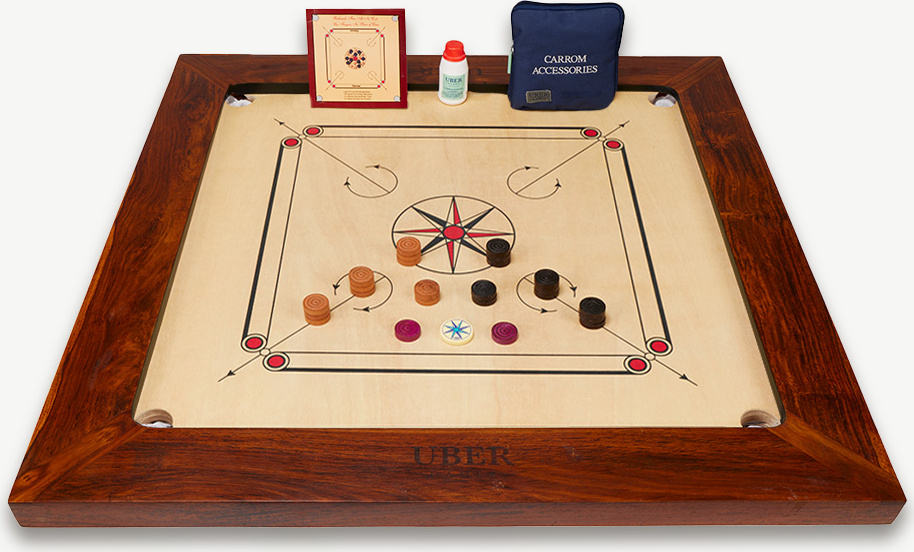 Grootmeester Carrom set - 16 kg - Hartholz India - Designed in UK - wunderschon verarbeitet - ECO India - mit Tisch. und Tasche