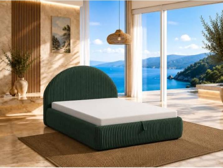 Best For Home Tedi Bett 90x200 mit Bonell-Federkernmatratze, ohne Topper Modernes Polsterbett mit weichem Cordbezug, gerundetem Kopfteil, integriertem Bettkasten und Bonell-Federkernmatratze.