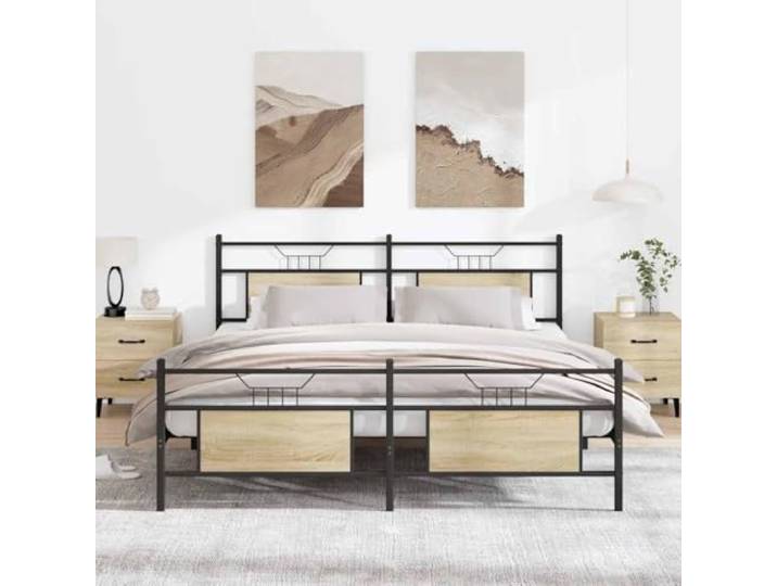 Metallbett Sonoma-Eiche 160x200 cm Ohne Matratze Stahlgestell Stabil, Lattenrost Inklusive, Stauraum Unter Dem Bett