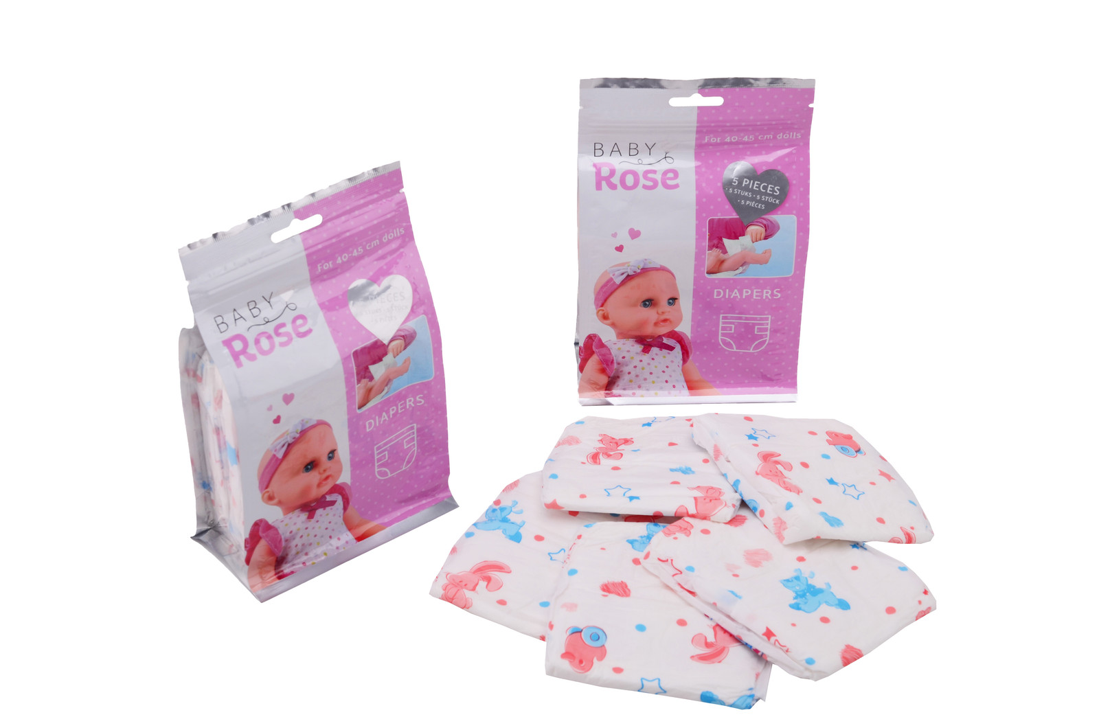PADU Luierdoekjes Baby Katoen Roze/Blauw, 5-delig, 13 x 20 cm