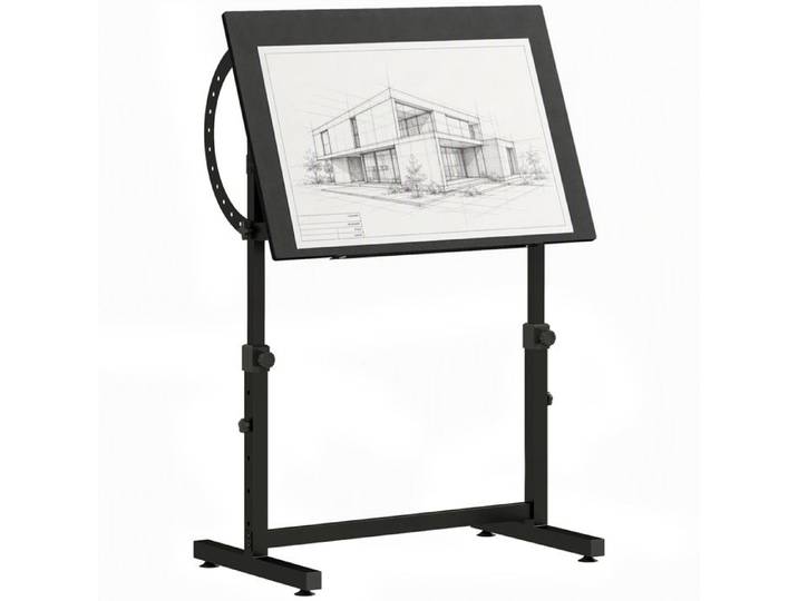 Table à dessin - HOMCOM - inclinable 0°-85° - réglable en hauteur - rebord antidérapant - cadre en acier - 90 x 60 x 90 cm - noir