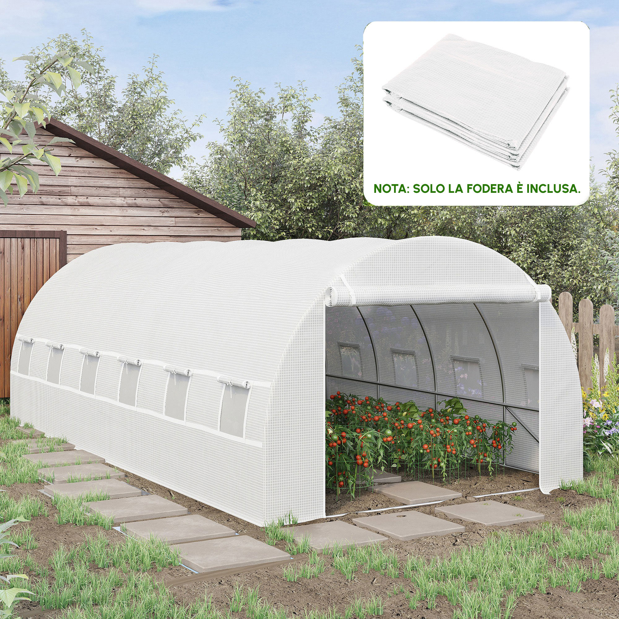 Outsunny Telone di Ricambio per Tunnel da Giardino con 12 finestre e PE Anti-UV impermeabile, Porta Avvolgibile con Zip, 6L x 3l x 2H m   Aosom Italy