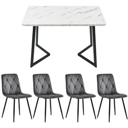 Merax Essgruppe, (5-tlg), Esstisch mit 4 Stühlen Set Küchetisch Esszimmerstuhl, Metallbeine, Samt, Grau