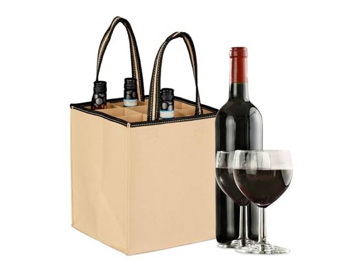 Relaxdays Sac à récipients\, 9 Bouteilles\, Porte-Boissons\, pour vin\, Beige bière\, consignes\, collecteur\, 45x24x24 cm