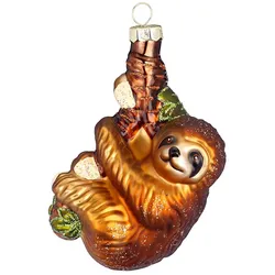 Holly & Jolly Faultier Glas 10cm Christbaumschmuck Weihnachtskugeln Dschungel Tiere braun