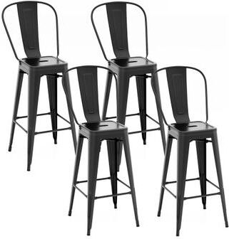 Costway Set of 4 Bar Height Chairs Stackable Metal Bar Stools with Removable Backrest-Black