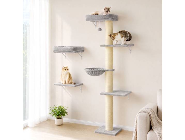 PawHut Mur d’Escalade Chat 3 Pièces Arbre Griffoir Hamac