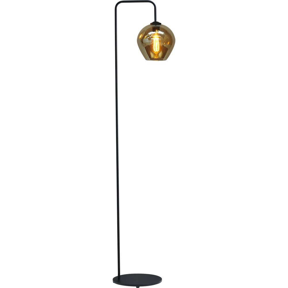 Masterlight Quinto vloerlamp met zwart metalen voet en transparante glazen kap