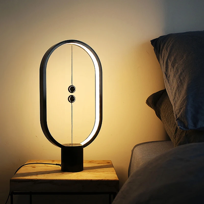 HomeDecorAndMore LLC "Original ""Balance"" Wood Magnetic LED Oval Table Lamp Red"
