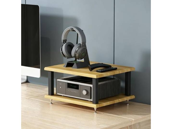 YHTCSXMD HiFi Rack, Audio Rack mit Holzablagen in 2/3/4 Ebenen Holzablagen und Metallrahmen mit Metallspitzen; Audio Geräte Rack für Wohnzimmer, Arbeitszimmer oder Büro