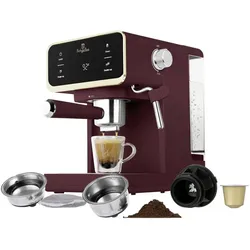 BerlingerHaus Espressomaschine Bordeaux 950 W E.S.E. Pad kompatibel, Display, m, Siebträgermaschine, Rot