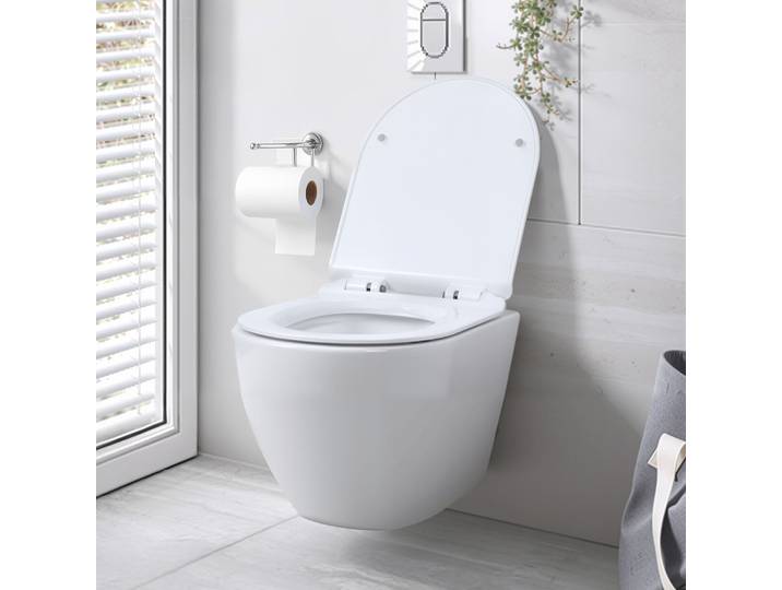 WC mural, WC mural sans cadre blanc, avec siège à fermeture douce, WC flottant rond peu encombrant, adapté aux salles de bain modernes