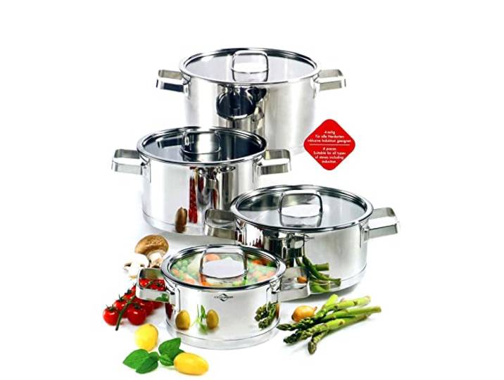 Küchenprofi KP2390002804 San Remo Topfsets, 18/8 Edelstahl, One Size Edelstahl rostfrei, Sicherheitsglas, wärmeisolierende Griffe, Innenskala, alle Herdarten inklusive Induktion