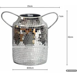 FineBuy, Vase, Vase Tischvase 32cm Metall Blumenvase Dekovase Rund Handmade Mosaik Handmade