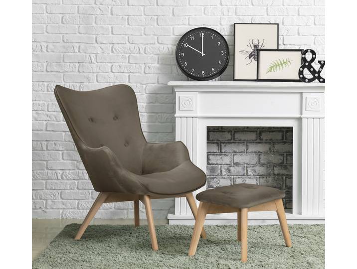 Sessel HOME AFFAIRE Nicko , grau (taupe), B:71cm H:96cm T:86cm, 100% Polyester, Sessel, Design-Sessel Sessel mit Hocker Lounge-Sessel Einzelsessel, wahlweise mit und ohne Hocker
