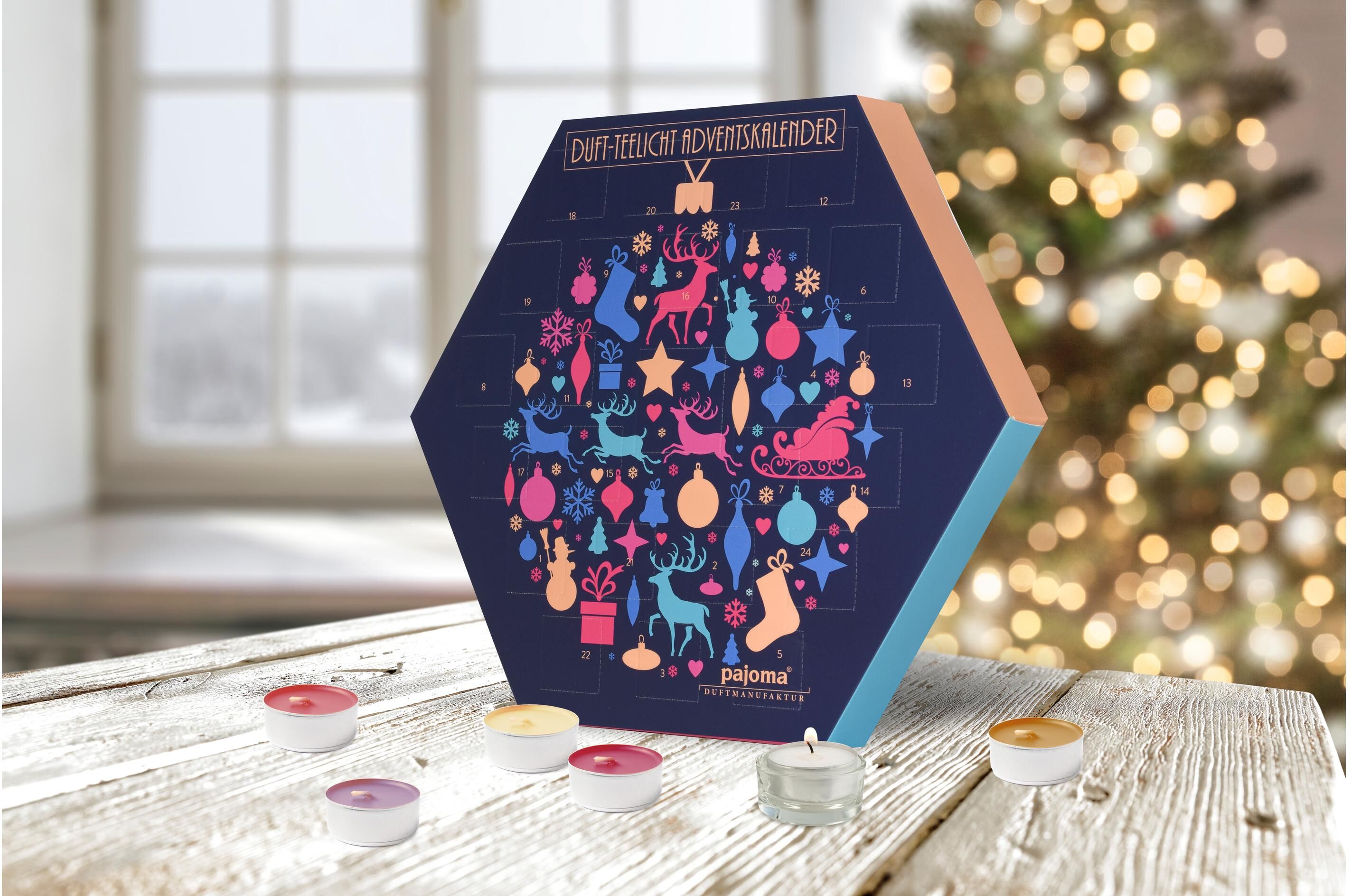 Adventskalender PAJOMA "Duft-Teelicht", bunt, B:32cm H:37cm T:4cm, Adventskalender, Adventskalender bunt Einheitsgröße