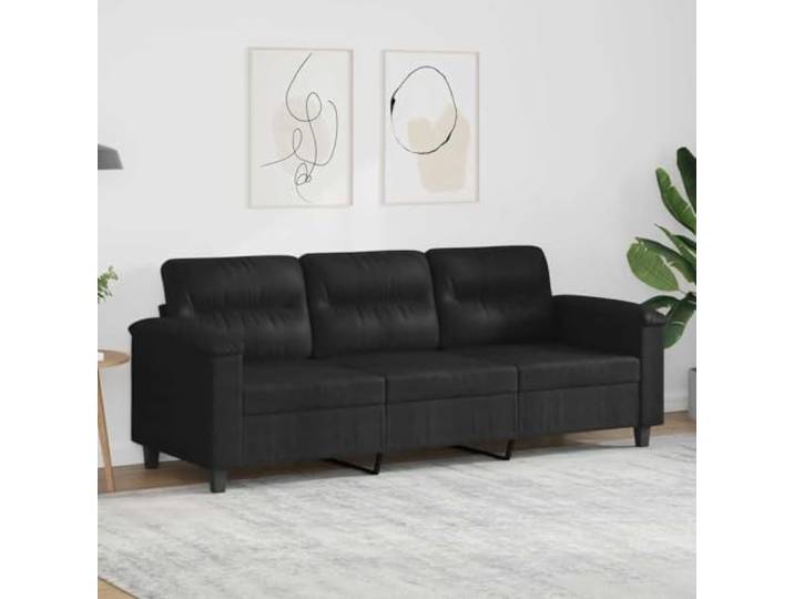 HEFZGDB 3-Sitzer Sofa Schwarz 180 cm Mikrofasergewebe Langlebig Modern Metallgestell Robust Bequem Dick Gepolstert Sitzflächen Armlehnen Rückenkissen Stabiles Design Hingucker