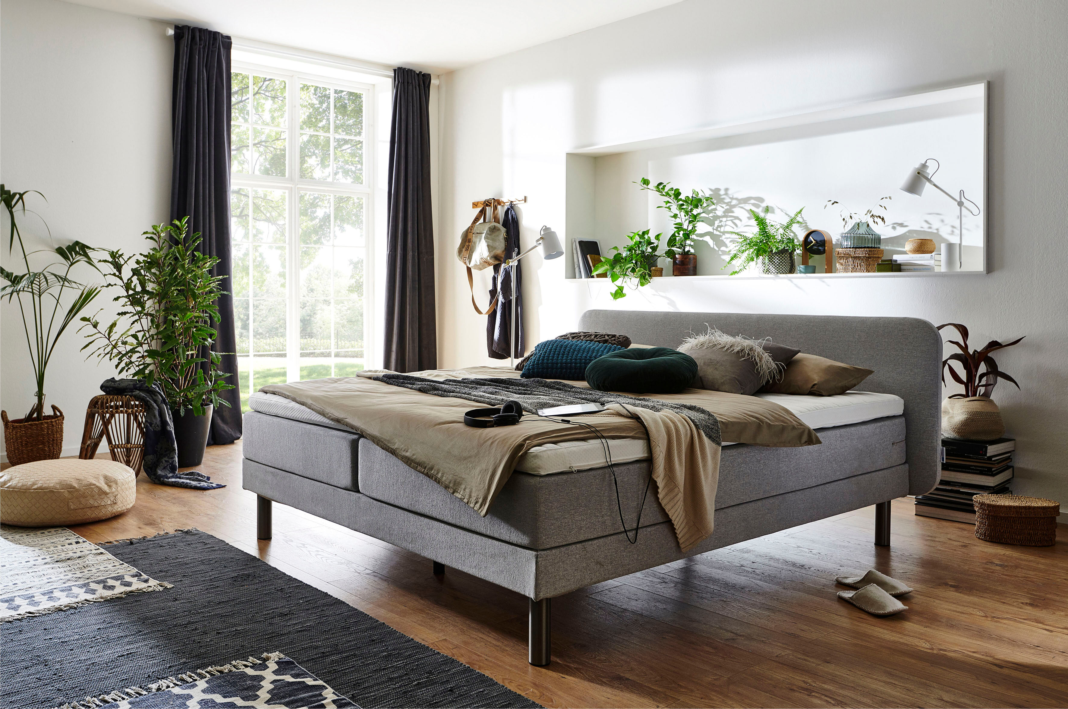Boxspringbett "Carola", grau (hellgrau), B:202cm L:206cm, Bezug Bett: Feinstruktur (100% Polypropylen);Matratze: 100% Polypropylen, Liegefläche 100% Polyester;Topper: 100% Polyester, ATLANTIC HOME COLLECTION, Komplettbetten, Boxspringbett, mit 7-Zonen-Tas