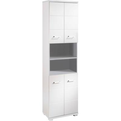 Hochschrank BYLIVING "Nebraska", weiß (weiß, hochglanz weiß), B:50cm H:192cm T:31,5cm, FSC-zertifizierter Holzwerkstoff, MDF, Schränke, Hochschrank, Breite 50 cm, Badezimmerschrank mit Metallgriffen, viel Stauraum
