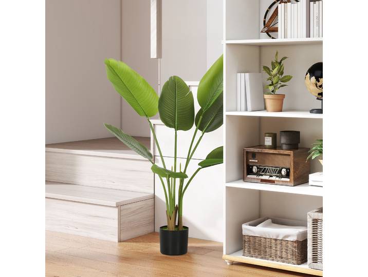 HOMCOM Bananier Artificiel 109cm avec Pot Feuilles Vert