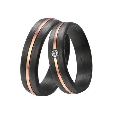 Trauring DOOSTI "Schmuck Geschenk CARBON Trauring Ehering Partnerring LIEBE" Gr. 52, rosa (schwarz, roségoldfarben), Fingerringe, Damen, 52,mit Zirkonia, Carbon, 5mm, Trauring, wahlweise mit oder ohne Zirkonia