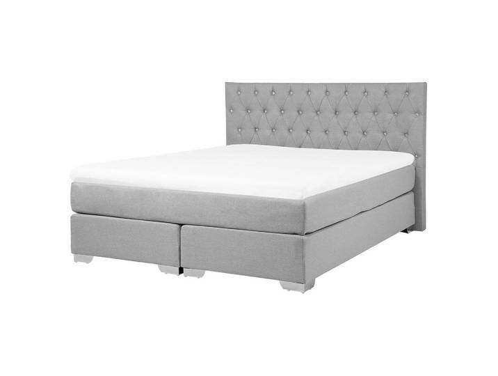 Beliani Boxspringbett 160/200cm Hellgrau Duchess, 160x200 cm, Schlafzimmer, Betten, Boxspringbetten
