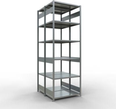 SCHULTE Lagertechnik - Doppel-Grundregal Stecksystem MULTIPlus250 - 3000x1000x(2x600) mm, 14 Böden, verzinkt