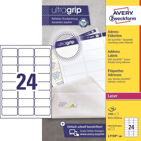 Avery L7159 Etiketter   63,5x33,9 Mm   2400 Stk.