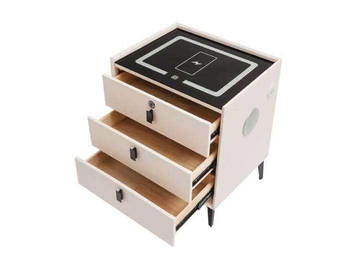 Intelligente Nachttisch mit 3 Schubladen,USB und Drahtlosem Aufladen Nachttische mit Dreifarbigem Licht,Gesamtbelastbarkeit 50kg,für Innenräume wie Wohnzimmer, Büro, Schlafzimmer, Wohnung