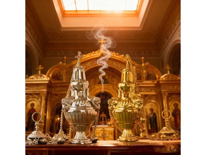 Nouveau encensoir orthodoxe 2026, encensoir grec suspendu, brûleur d'encens plaqué or et argent, encensoir religieux avec cloches, encensoir orthodoxe, cadeau