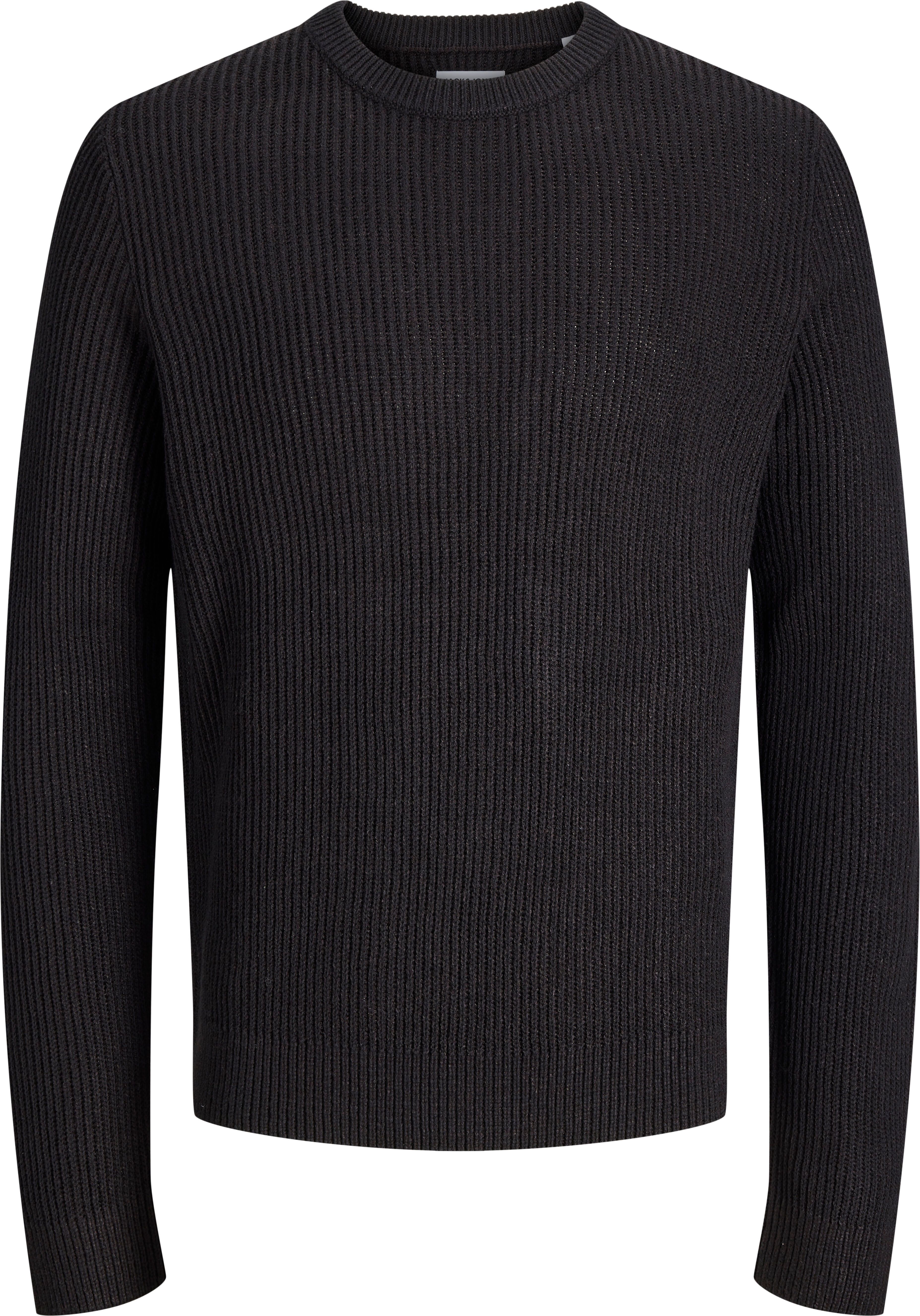 Rundhalspullover "JJPANNEL KNIT CREW NECK AW26 PLS", Herren, Gr. 5XL, schwarz, Strick, Obermaterial: 58% Polyacryl, 42% Baumwolle, JACK & JONES PLUSSIZE, unifarben, normal normal, Rundhals, Bündchen, Pullover Rundhalspullover, Materialmix, normal geschnit