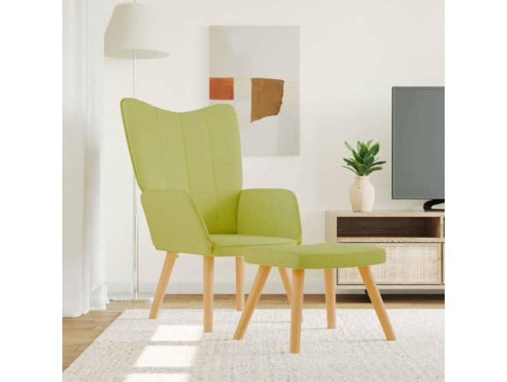 IBUQDDV Relaxsessel mit Hocker Grün Stoff Schaumstoff Stahlrahmen Holzbeine Moderner Relaxsessel, quadratische Nähte, bequeme Polsterung, robuste Konstruktion, 110 kg Belastbarkeit