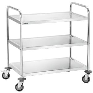 Bartscher Servierwagen TS301, A300073, silber, aus Edelstahl, 3 Etagen, mit Feststellbremse, 60 x 95 x 92 cm