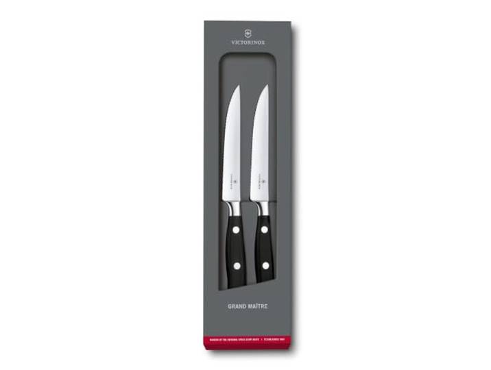 Victorinox Grand Maître, Profi Steakmesser-Set, 2-teilig, Extra Scharfe Klinge, Wellenschliff, 12 cm, Rostfreier Stahl, schwarz