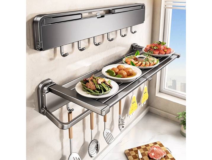 ‌ Table de préparation pliable murale et support de rangement rabattable – Support pour légumes sans perçage, étagère de cuisine peu encombrante