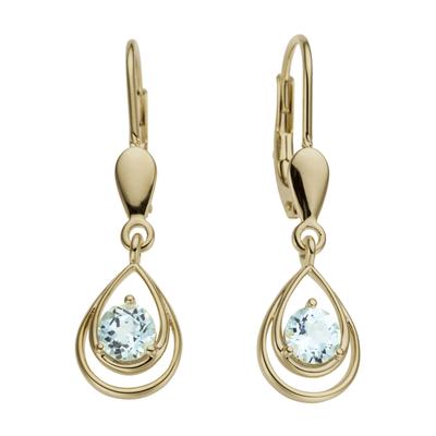 Paar Ohrhänger JOBO "Tropfen", gelb (gelbgold 585, blau), Ohrringe, Damen, Gelbgold 585, 585 Gold mit Blautopas