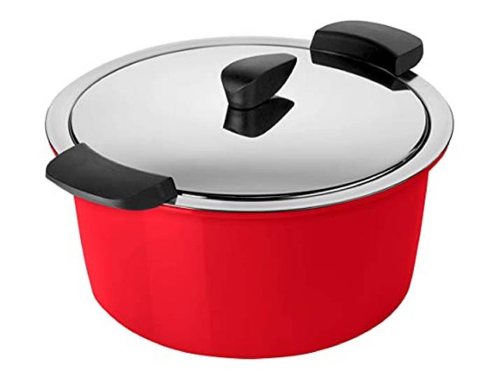 KUHN RIKON HOTPAN Kochtopf mit Deckel mit Thermoschüssel zum Essen warmhalten, Rot, 2 Liter, 18 cm, dampfgaren, warmhalten, induktionsgeeignet, Edelstahl, Stainless Steel