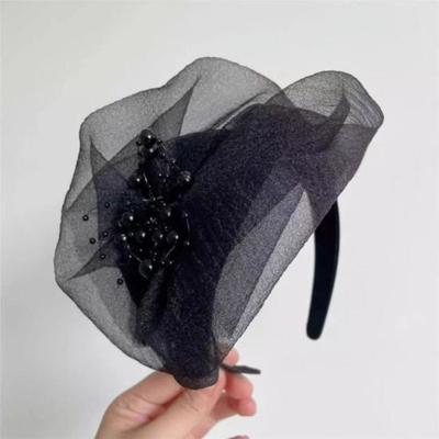 Daily Deals Depot Vintage Mini Top Hat Headband With Pearl Veil Elegant Fascinator Hair Accessory black