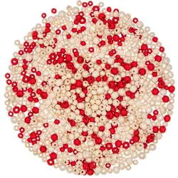 Holzperlenmix, rot-natur, 6–8 mm Ø, 80 g
