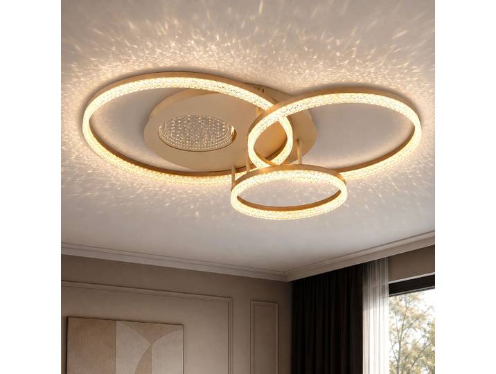 Plafonnier Led\, Lampe De Salon\, 3 Anneaux\, Beige\, Effet 3d\, L 78 Cm