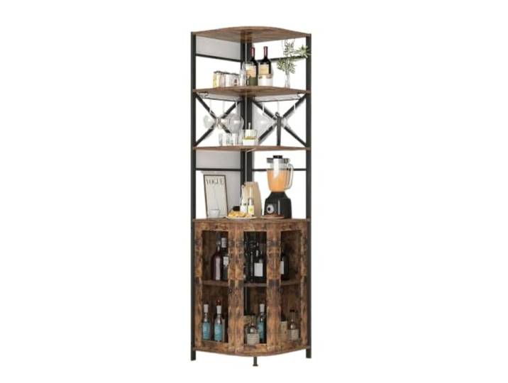 XPJYUA Eck Barschrank 6-stufige Baraufbewahrung for Spirituosenglaswaren Industrieller Eck-Weinschrank mit Steckdose und verstellbaren Regalen