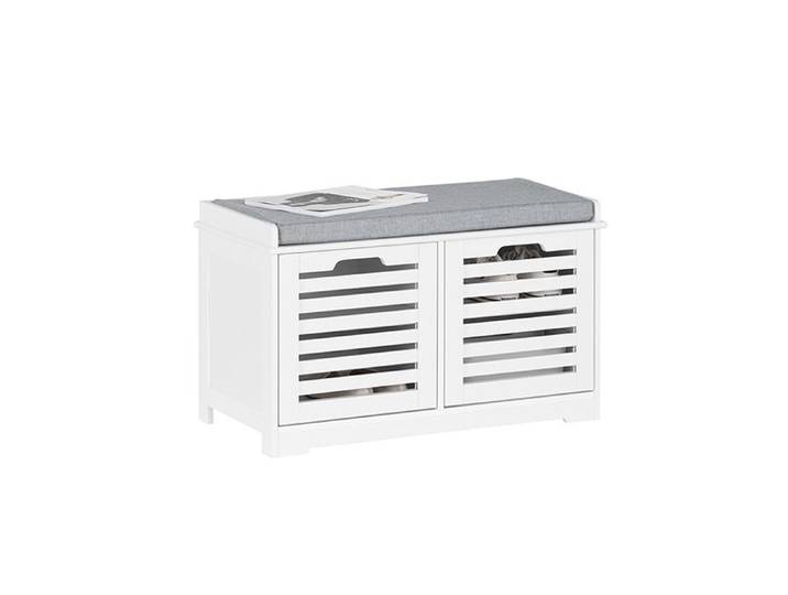 Meuble Bas Entrée FSR23-II-W SoBuy - avec Coussin rembourré et 4 Compartiments - 71 x 35 x 43 cm - Blanc