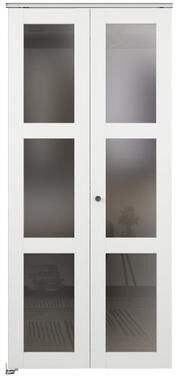 Klair Living 3-Lite Frosted Glass Solid Core Composite Bi-Fold Door with Hardware Kit and Door Handle