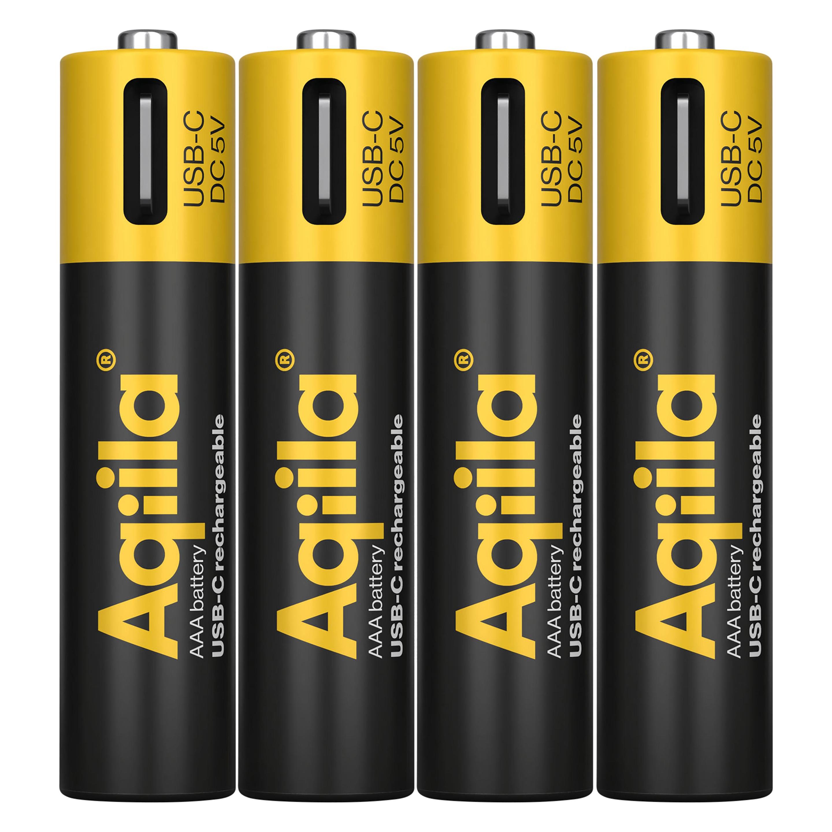 Aqiila - USB-C Wiederaufladbare Batterie - AAA - 600 mAh - 4er-Pack (4 Stk., AAA, 600 mAh) (2227967)