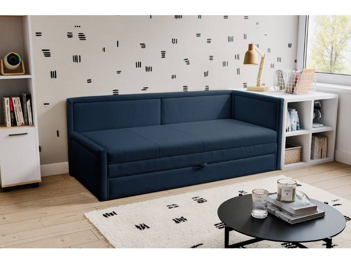 Selsey Jugendbett CAPRILI, Gepolstertes Jugendbett mit Ausziehfunktion, Matratze und Bettkasten