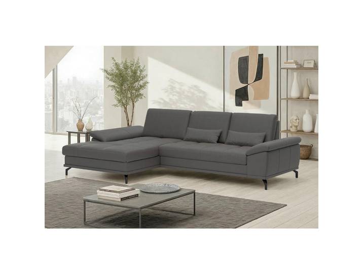 Sit & More Ecksofa Costello E, Mokka, Metall, Echtleder,Kombination Echtleder/Stoff,Kombination Echtleder/Stoff, Nappaleder,Nappaleder,Nappaleder, 5,5-Sitzer, Füllung: Polyester, Ottomane links, L-Form, 301x176 cm, Schlafen auf Sitzhöhe, Armteil links, rechts, Wohnzimmer, Sofas & Couches, Wohnlandschaften, Ecksofas
